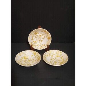 Sheffield Golden Meadow Ironstone Cereal Soup Bowls Floral Yellow 3pc Set Vtg